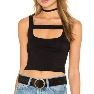 Revolve LNA Women's Cut Out Crop Tank Top Black Stretch Sleeveless Size XS